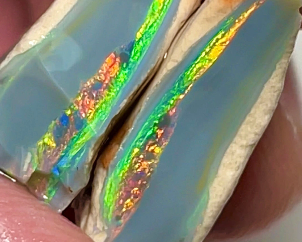 Gem Quality Select Cutters Seam opal rough 22.00cts Grawin material amazing Super Bright Red Multifires bars to cut 17X15X6mm & 20X7X7mm NEW958