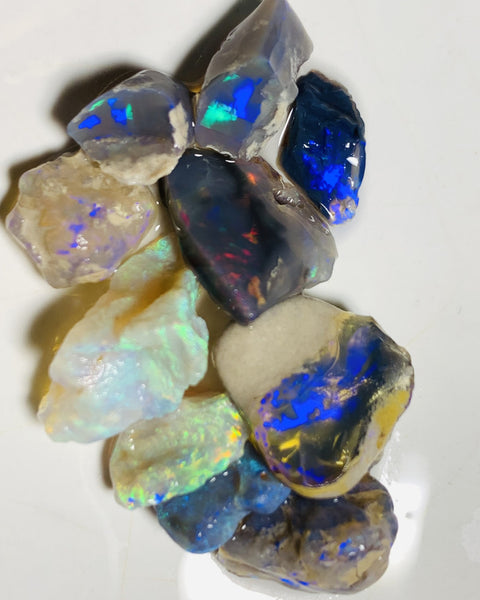 Lightning Ridge Rough Opal Parcel 37cts Black & Semi Black & Crystal High Grade Very Bright Lovely colourful material for cutters 18x8x7mm & 9x6x2mm WST14