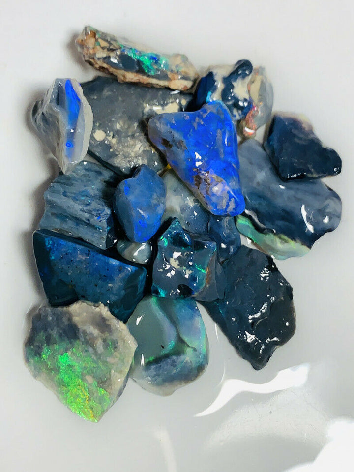 Lightning Ridge Rough Opal Parcel Mulga® Blacks 55cts Stunning Select Bright Lovely colourful material for cutters 15x10x3mm to 6x5x2mm WSF1997