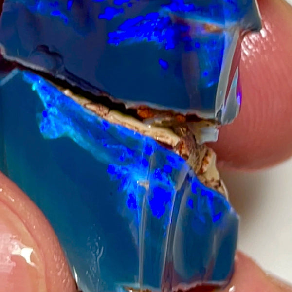 Gem Thick Black Seam opal rough split 55.00cts Lightning Ridge Bright Vibrant Blue dominant fires to cut 30x15x12 & 20x18x11mm NEW924