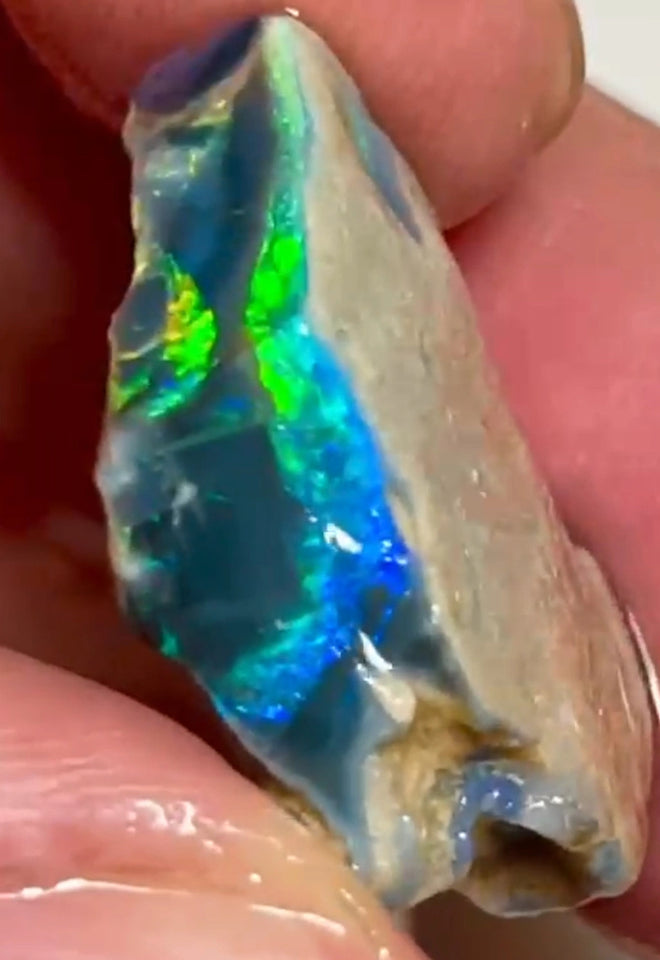 Mulga® Gem Black/Dark Seam opal rough 17.95cts Wee Warra Plains Very Exotic Bright Gorgeous Multi Fires rough to cut  24x16x7 mm NEW931