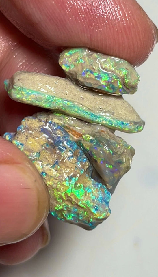 Stunning Lightning Ridge Crystal Base Knobby & Seam  opal rough formations 27.50cts Bright Yellow/Green/Orange Dominant fires to cut & polish 21x12x6 to 15x7x4mm NSW150