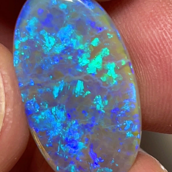 Gem Large sized Dark opal Gemstone 10.00cts Grawin Seam with Gorgeous Hues of Greens & Blues Popping Floral / Confetti pattern 24.00x 13.00x 3.00mm Top Polish ready 2 set NEW932