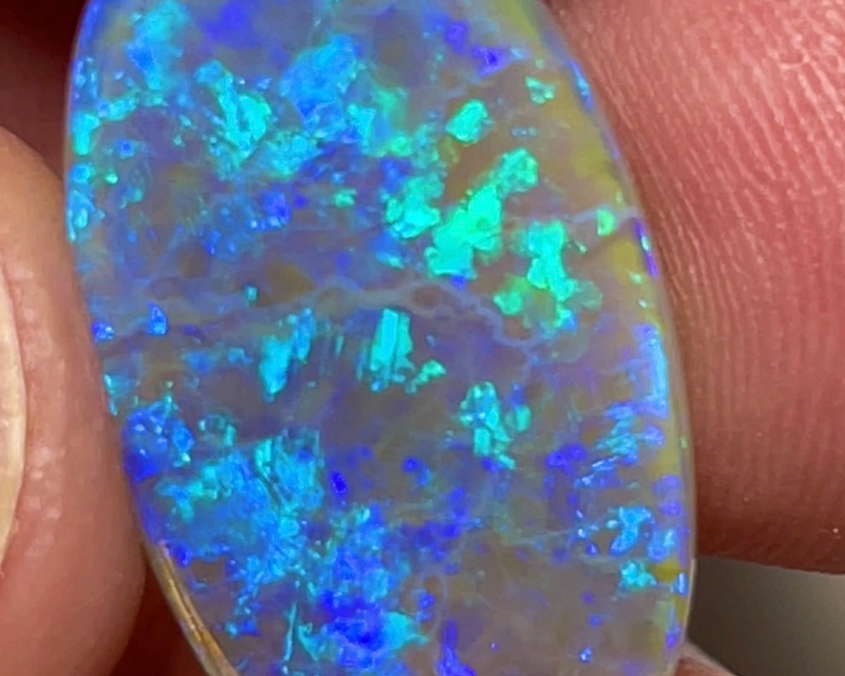 Gem Large sized Dark opal Gemstone 10.00cts Grawin Seam with Gorgeous Hues of Greens & Blues Popping Floral / Confetti pattern  24.00x 13.00x 3.00mm Top Polish ready 2 set NEW932