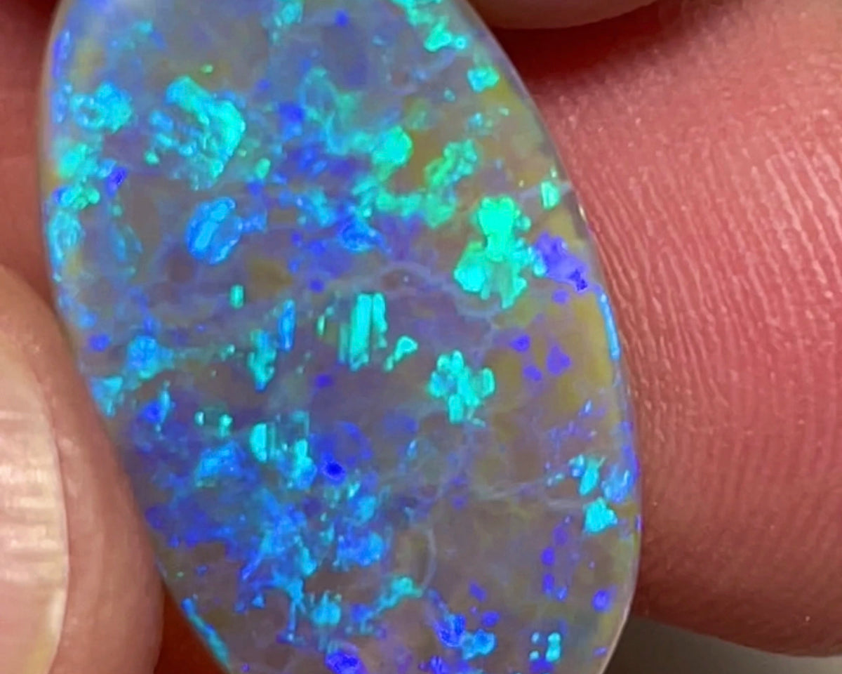Gem Large sized Dark opal Gemstone 10.00cts Grawin Seam with Gorgeous Hues of Greens & Blues Popping Floral / Confetti pattern  24.00x 13.00x 3.00mm Top Polish ready 2 set NEW932