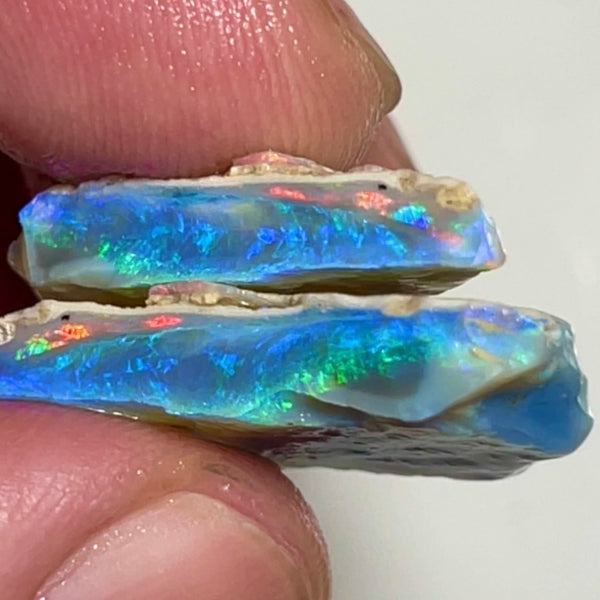Stunning Lightning Ridge Seam opal rough Split 29.75cts Bright Gorgeous Blues & Greens with some Reds in flat bars to cuts 25x18x5mm & 30x25x4mm NEW935