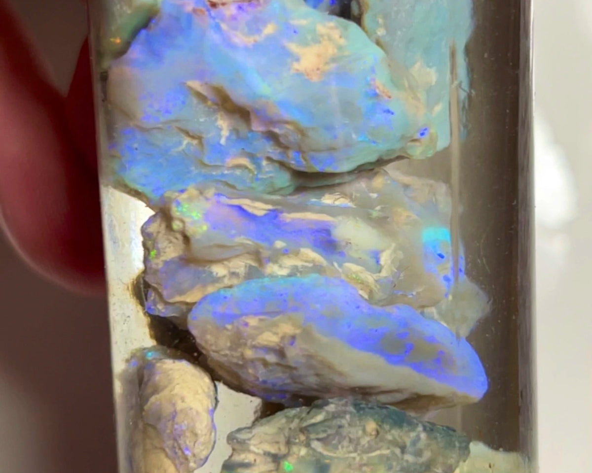 Lightning Ridge Multicolour knobby opal rough 219.00cts Lots of bars & Multicolours showing lots of potential 25x20x8mm to 9x8x4mm NEW933