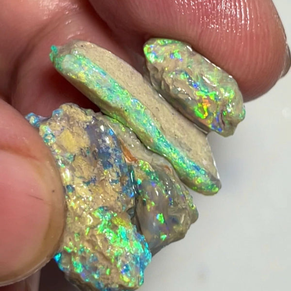 Stunning Lightning Ridge Crystal Base Knobby & Seam opal rough formations 27.50cts Bright Yellow/Green/Orange Dominant fires to cut & polish 21x12x6 to 15x7x4mm NSW150