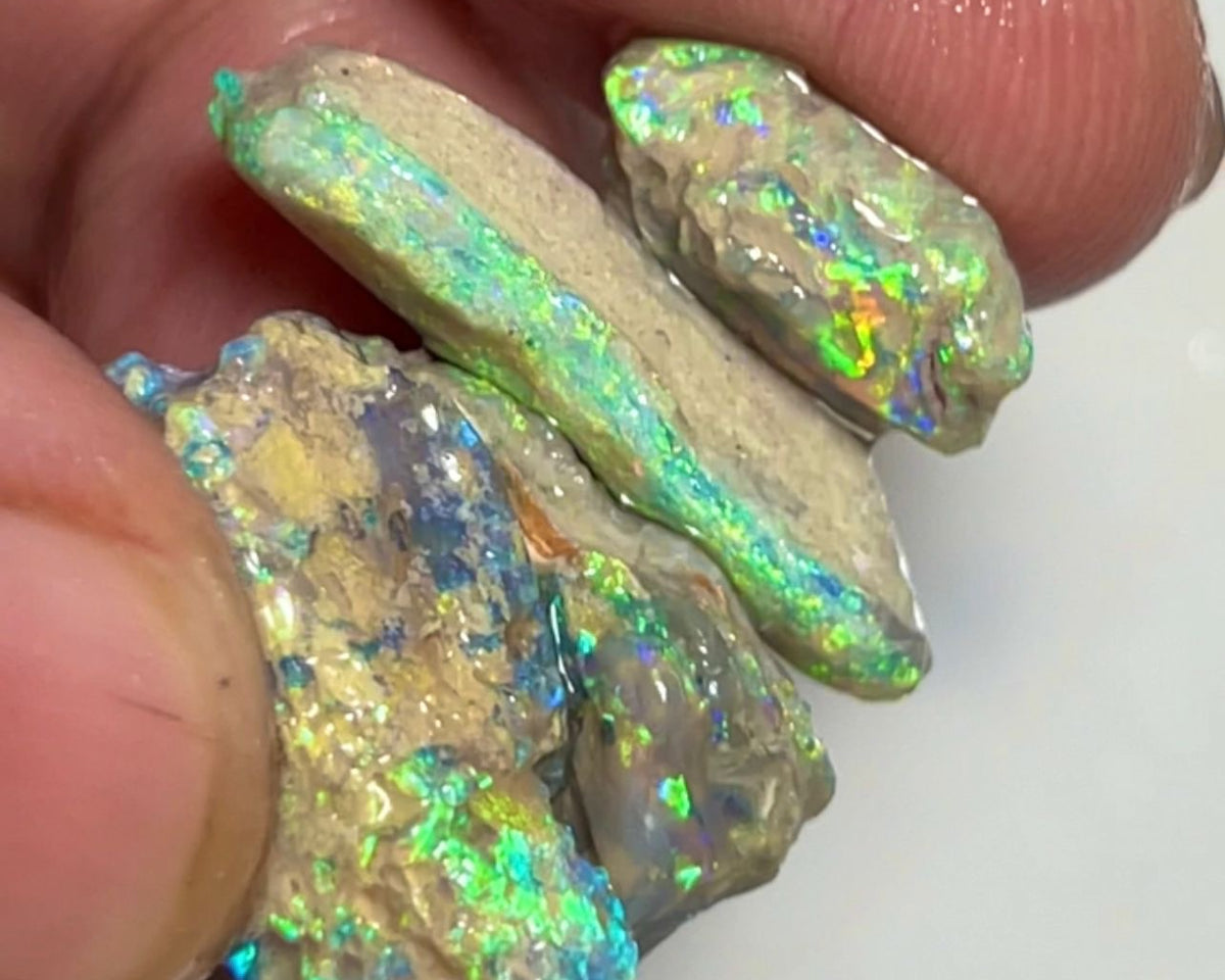 Stunning Lightning Ridge Crystal Base Knobby & Seam  opal rough formations 27.50cts Bright Yellow/Green/Orange Dominant fires to cut & polish 21x12x6 to 15x7x4mm NSW150