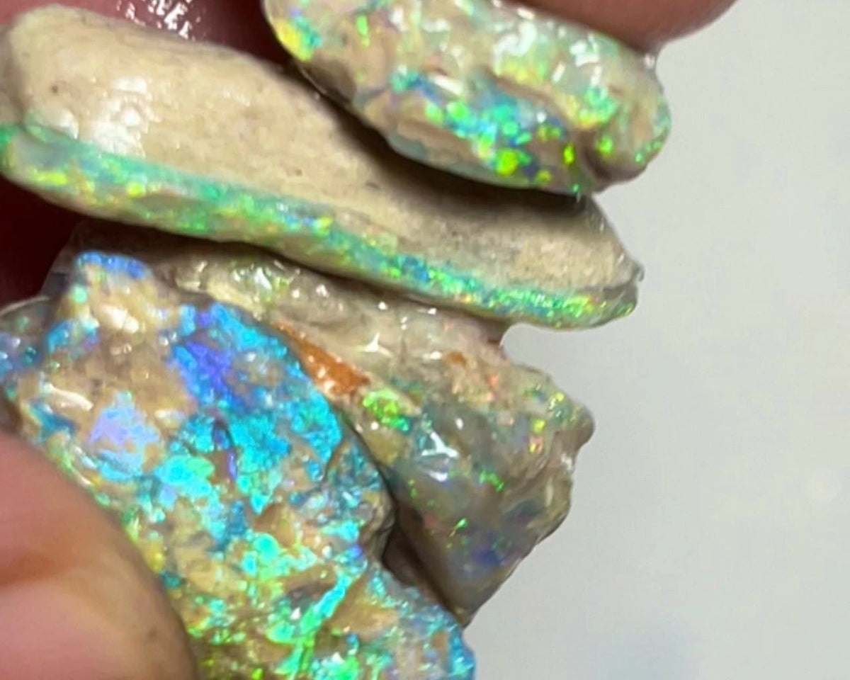 Stunning Lightning Ridge Crystal Base Knobby & Seam  opal rough formations 27.50cts Bright Yellow/Green/Orange Dominant fires to cut & polish 21x12x6 to 15x7x4mm NSW150