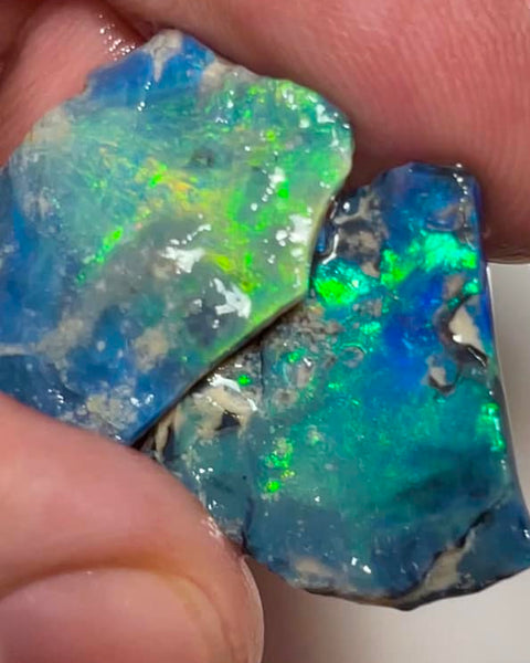 Mulga® Black Seam opal 13cts Stunning Bright & Vibrant Cutters Green / Blue dominant fires 20x15x2mm & 20x15x2mm MFB16