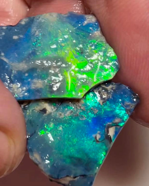 Mulga® Black Seam opal 13cts Stunning Bright & Vibrant Cutters Green / Blue dominant fires 20x15x2mm & 20x15x2mm MFB16