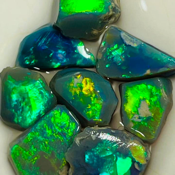 Allawah Field Knobby Black & Dark opal Miners Bench® rub rough preforms 15.5cts Vibrant Vivid Multifires 12x10x2.5mm & 7x7x2mm MFB18