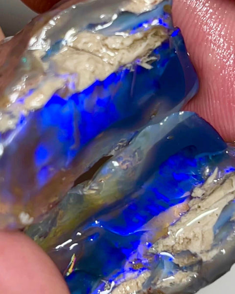 Lightning Ridge Rough Opal 80cts Huge Stunning Dark Crystal Knobby Split with Blues 30x20x15mm & 30x13x10mm MFB34
