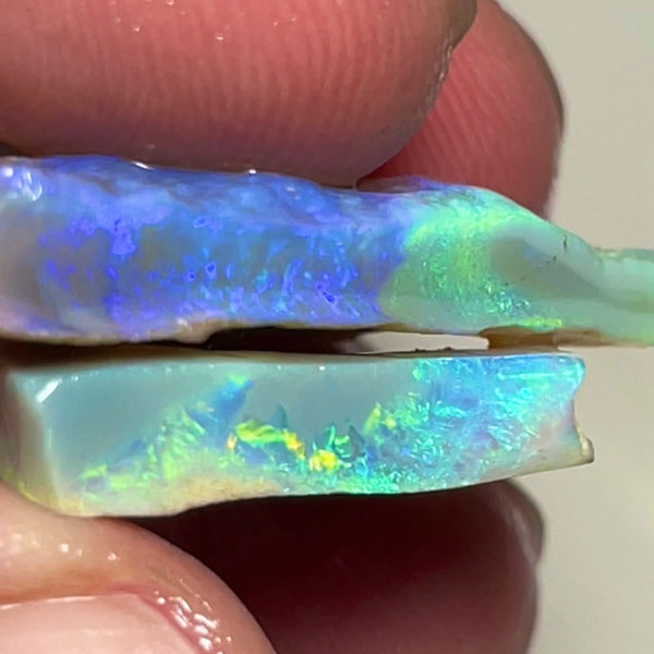 Blue/Green/Yellow dominant fires to cut 34.95cts Seam opal rough Lightning Ridge Material To cut 30x20x4mm & 21x20x4mm NEW941