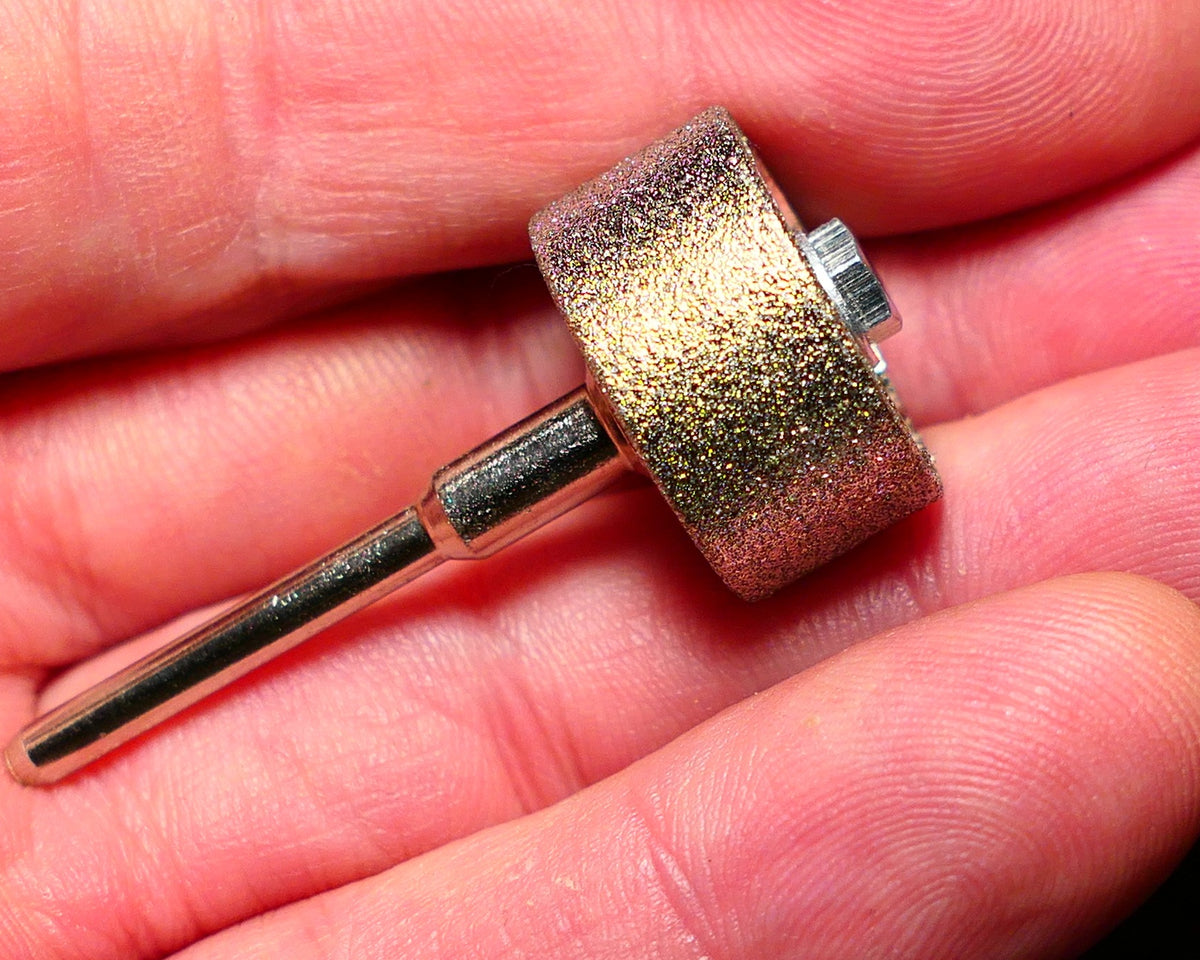 Little Ripper Diamond Welded Mini Opal Cabbing Grinder wheel/drum 20mm Diameter & 10mm wide comes with 3mm MANDREL fit Dremel & other Multitools with 3mm fittings