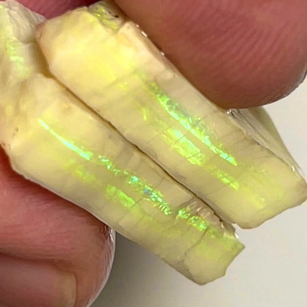 Lightning Ridge Rough Opal 28cts Stunning Light Base Pair Cutters Candy® High Grade Bright Yellow/Green dominant Multifires in multi bars both approx 25x12x5mm WAD18