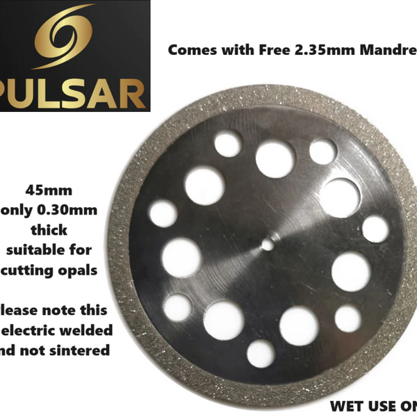 New for 2024 Diamond Opal Cutting wheel Slicer cutter 45mm Diameter & Only 0.3mm thick blade +FREE 2.35mm MANDREL fit dremel & other Multitools with 2.35mm fittings