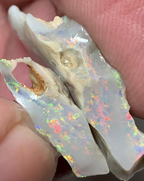 Lightning Ridge Rough Opal Semi Black Seam Split 16.4cts High Grade Exotic Vibrant Bright Lovely MULTIFIRES in bars 28x15x5mm & 18x7x5mm WSU55