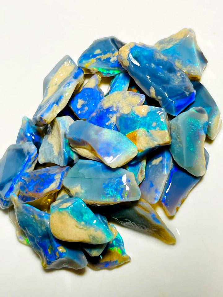 Lightning Ridge Rough  Dark & Crystal Seams Opal Parcel 80cts Lots of Potential & Cutters Lots Bright colours & bars 18x8x3mm to 10x8x1mm WAC18