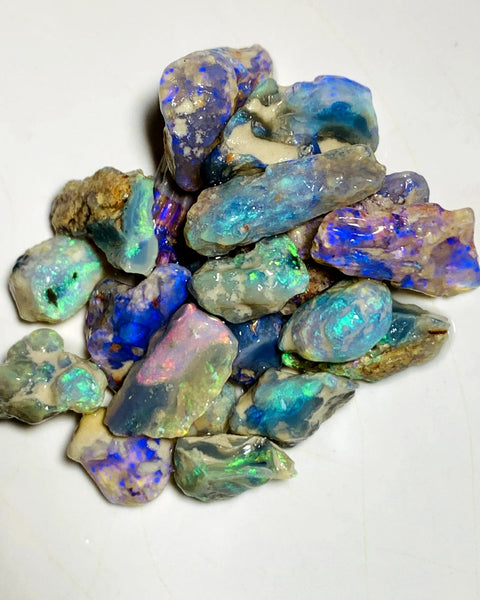 Lightning Ridge Rough Dark & Crystal Knobby Seams Opal Parcel 56cts Lots of Potential & Cutters Bright Multicolours 20x12x5mm to 7x6x5mm WAA36