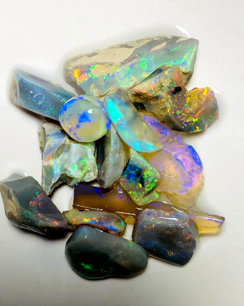 Lightning Ridge Opal Rough n Rub Parcel Dark & Crystal From the Miners Bench® 44cts Bright Multifires 23x9x6mm to 8x7x3mm WSY94