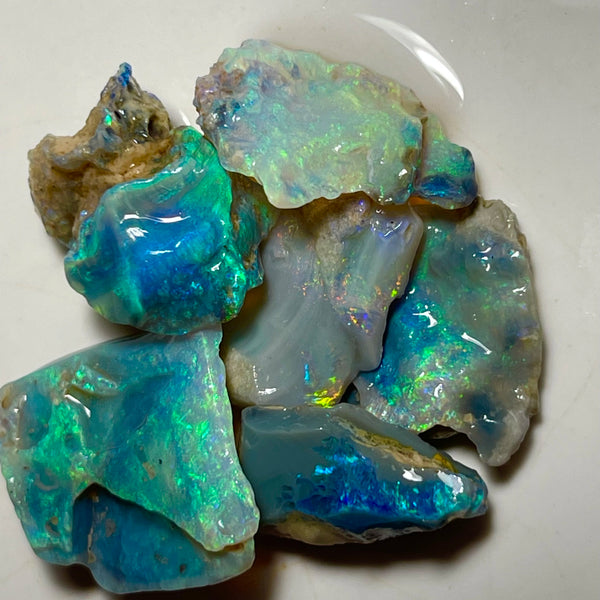 Lightning Ridge Cutters Dark Crystal Seam opal parcel 44.75cts Loaded with Bright Multicolours packed with Potential 20x20x4mm to 20x12x6mm NEW949