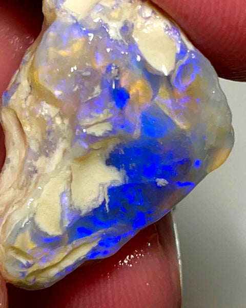 Lightning Ridge Rough Opal 28cts Dark Crystal Knobby with Bright bar with lots of blues 26x20x12mm WAD57