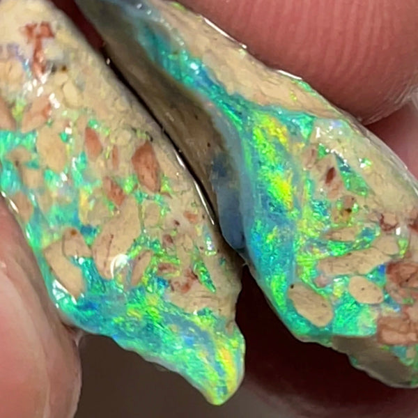 Stunning Pair of Coocoran rough opal formations 24.50cts Stunning Bright Yellow & Greens dominant fires 25x12x8 & 20x14x7mm NSW157