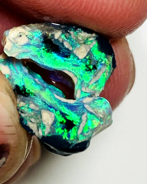 OPAL MONTH SPECIAL Lightning Ridge Rough Opal Black N1 Base Knobby Split 11cts Cutters Candy Exotic High Grade Super Bright Neon Green dominant fires 17x12x7mm & 15x7x7mm WSZ78
