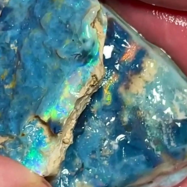 Huge Mulga® Dark Seam opal rough pair 149.75cts Wee Warra plains Greens/Blues with some Yellows Oranges Suit collections or gamble cut 45x43x12mm & 33x20x5mm NEW951