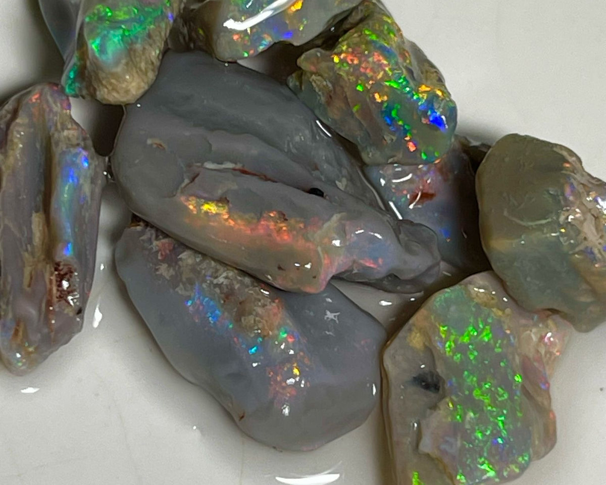 Bright Multicolour cutters rough from Lighting Ridge 36.50cts Yellows/Oranges/Reds here 19x13x4mm to 11x8x3mm NSW183