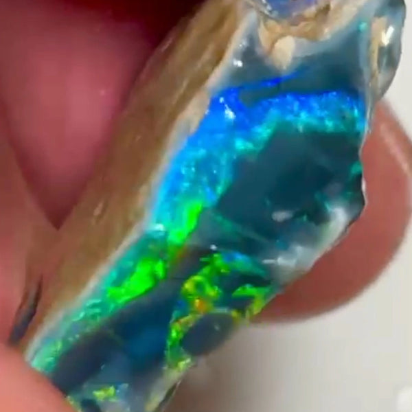 Mulga® Gem Black/Dark Seam opal rough 17.95cts Wee Warra Plains Very Exotic Bright Gorgeous Multi Fires rough to cut 24x16x7 mm NEW931