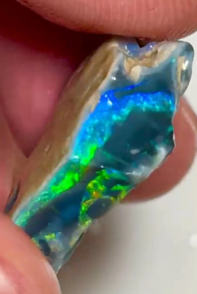 Mulga® Gem Black/Dark Seam opal rough 17.95cts Wee Warra Plains Very Exotic Bright Gorgeous Multi Fires rough to cut  24x16x7 mm NEW931