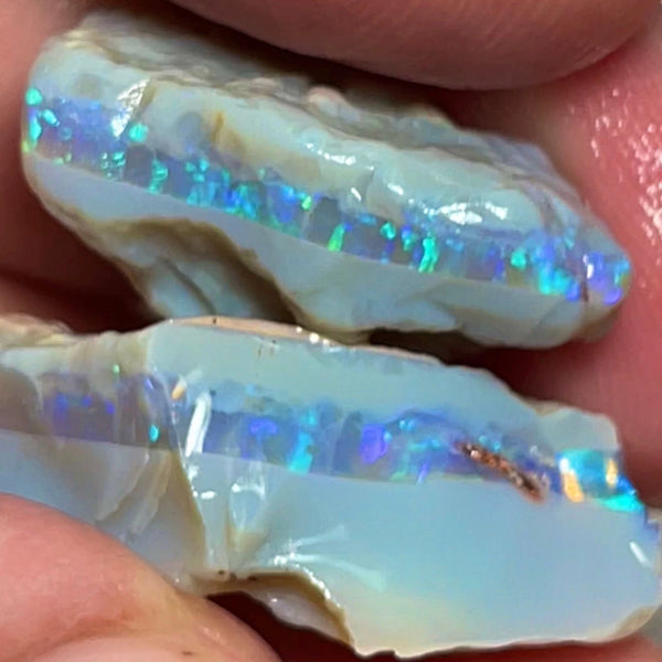 Matey's Select Cutters Pair of Seams 26.50cts Gem Bright Green/Blue fires in consistent flat bars 29x11x10 & 24x12x10 mm NSW059