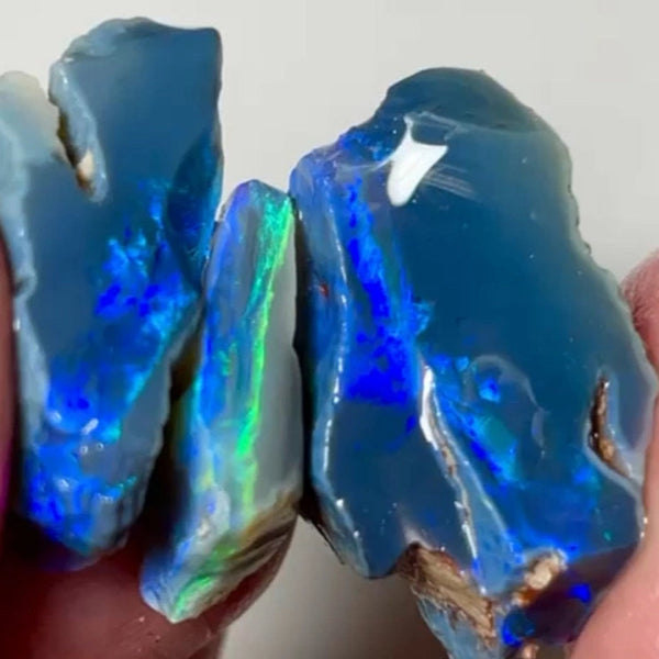 Big Thick & Black/Dark Seam opal rough 48.00cts Gorgeous Cutters Seam opals of Lightning Ridge Thick Mostly Bright Blue dominant bars with one having stunning Bright m.fire 25x20x14 to 18x11x4 mm NEW920