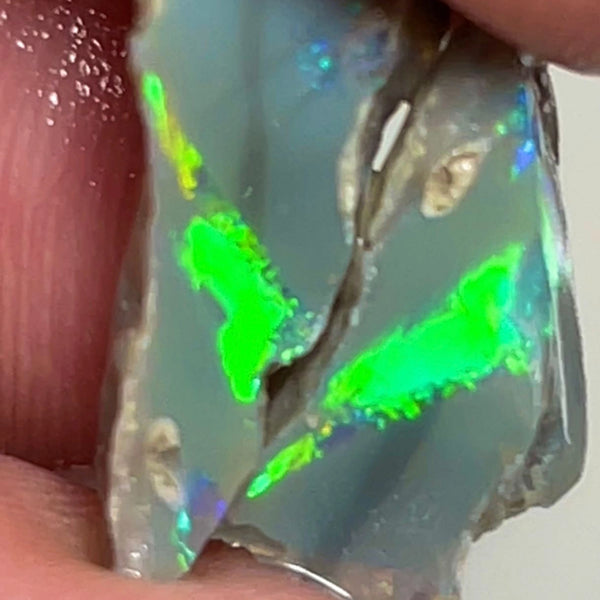 Lightning Ridge 6.95cts Rough Opal Dark Knobby split to cut gorgeous Vibrant Green Dominant Multifires 18x8x4 & 15x8x6 mm NSW146