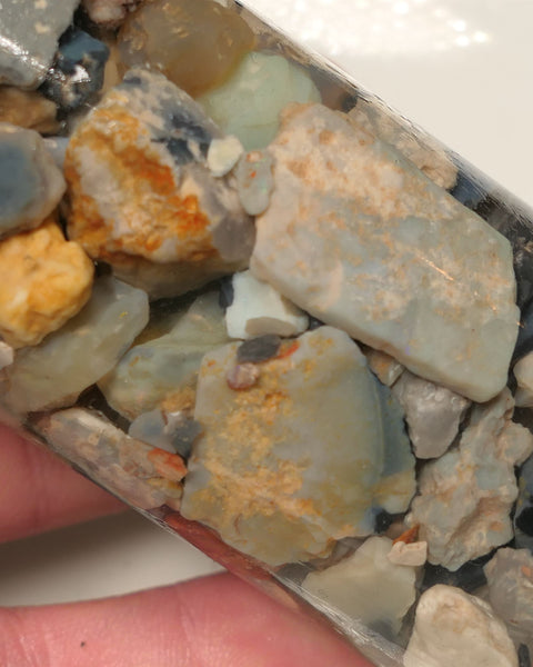Lightning Ridge Rough Opal Parcel 400cts potch mixed knobby fossil seam (shown in jar) 20mm to chip size  0419