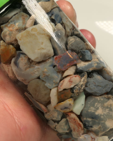 Lightning Ridge Rough Opal Parcel 400cts potch mixed knobby fossil seam (shown in jar) 20mm to chip size  0437