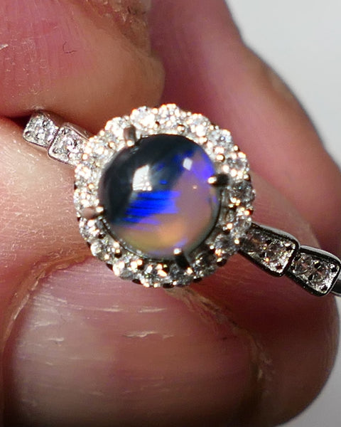 Miners Bench® Stunning Black Crystal Opal 6mm Round 0.6cts in Sterling Silver 925 Adjustable Ring Setting FR131