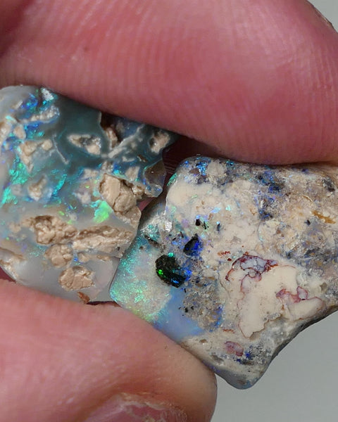 Lightning Ridge Opal Crystal Seam formations Rough Rub Pair  10ct some Blue & Green colours 15x14x4mm & 15x13x3mm 0630