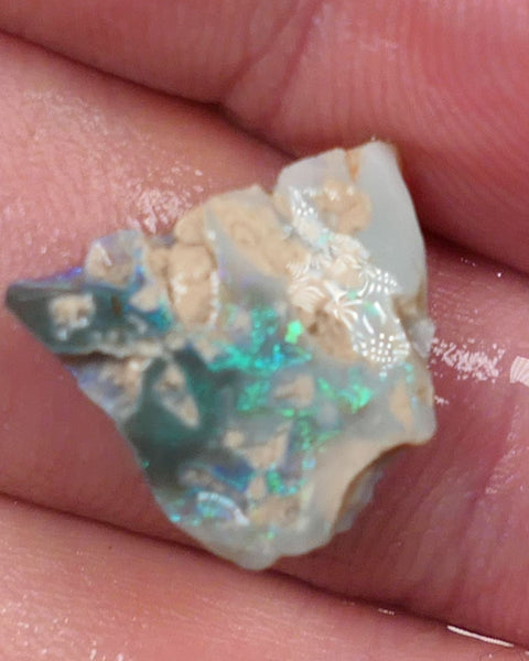 Lightning Ridge Opal Crystal Seam formations Rough Rub Pair  10ct some Blue & Green colours 15x14x4mm & 15x13x3mm 0630