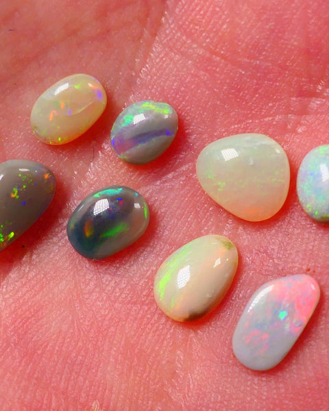 Lightning Ridge Opal Gemstone Parcel small stones 4.35cts Total Gorgeous colours mix of bases here 9x5x2.5mm to 5x4x2mm 0651