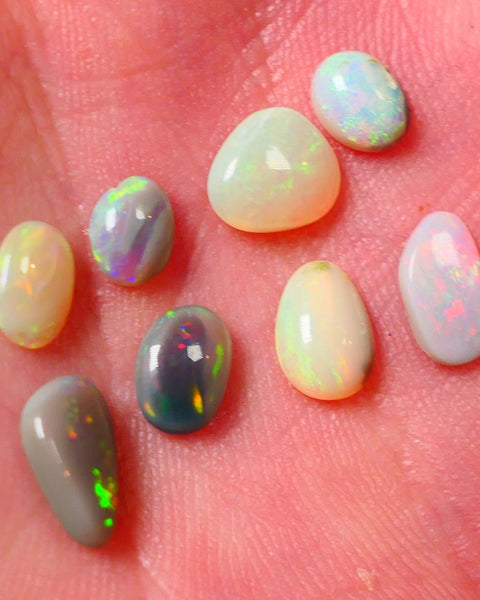 Lightning Ridge Opal Gemstone Parcel small stones 4.35cts Total Gorgeous colours mix of bases here 9x5x2.5mm to 5x4x2mm 0651