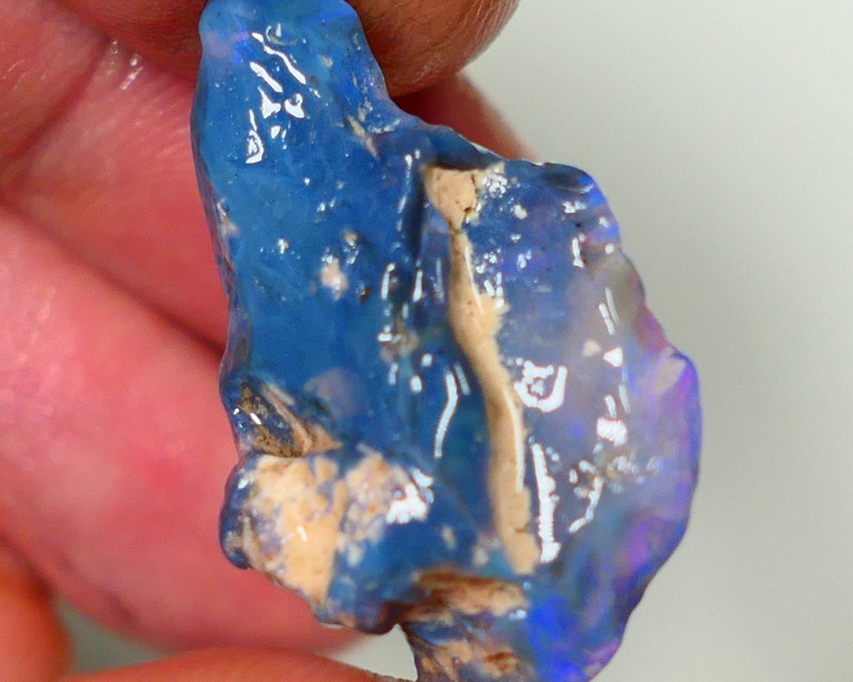 Lightning Ridge Rough Opal 17.00cts Black Base Crystal Knobby Bright  Gorgeous Vibrant Blue Bar 28x16x8mm NSW144