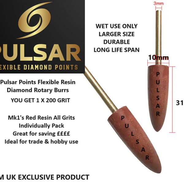 PULSAR™ DIAMOND RESIN POINTS LAPIDARY BURR FOR DREMEL & ROTARY TOOLS 3MM SHAFT SINGLE 200 GRIT nova