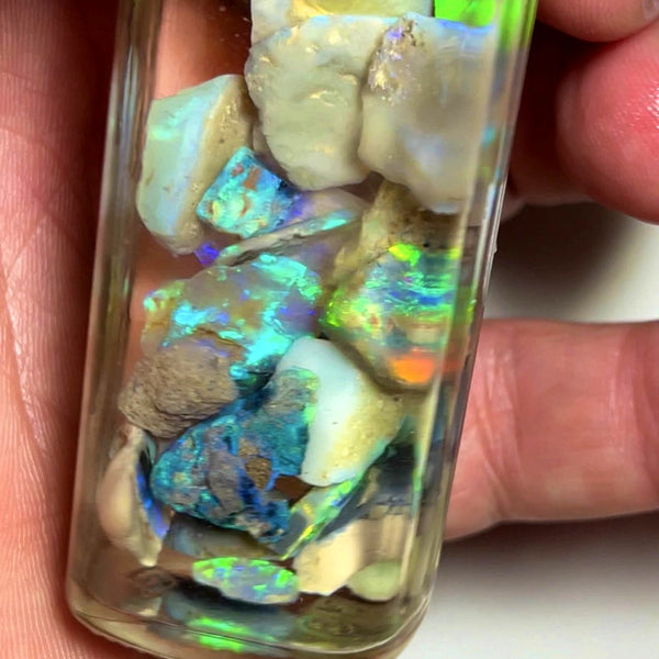 Lightning Ridge Opal Rough n Rub Parcel Dark & Crystal From the Miners Bench® 74cts Full of Bright Multifires 22x12x3mm to 7x5x1mm WAD19