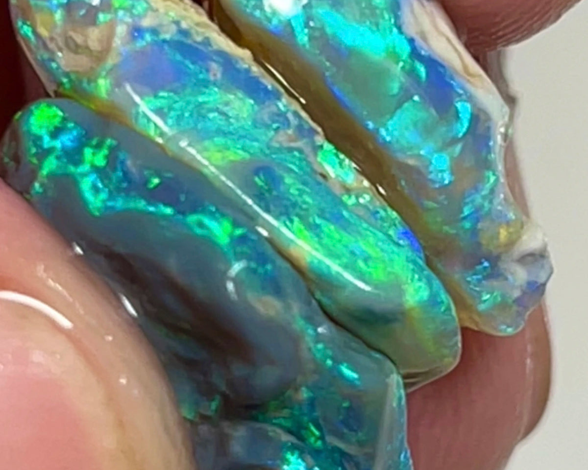 Gemmy Coocoran Field Knobby Cutters rough opal stack 17.00cts Very Bright & Gorgeous Yellow/Green/Blue Dominant fires 18x15x4 to 17x9x4mm  NEW902