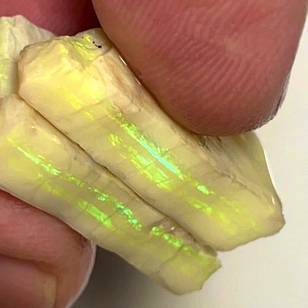 Lightning Ridge Rough Opal 28cts Stunning Light Base Pair Cutters Candy® High Grade Bright Yellow/Green dominant Multifires in multi bars both approx 25x12x5mm WAD18