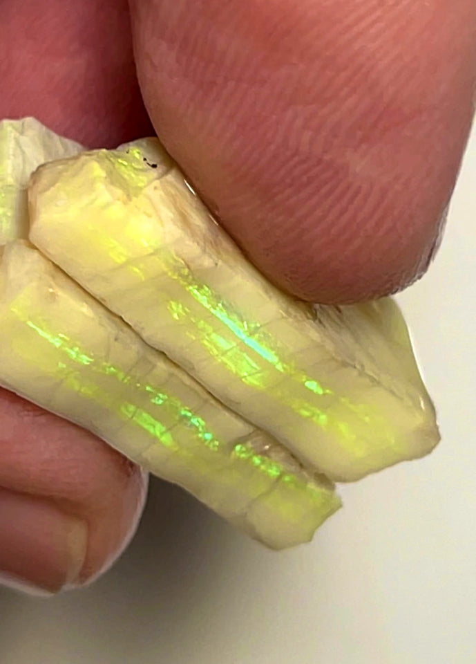 Lightning Ridge Rough Opal 28cts Stunning Light Base Pair Cutters Candy® High Grade Bright Yellow/Green dominant Multifires in multi bars both approx 25x12x5mm WAD18